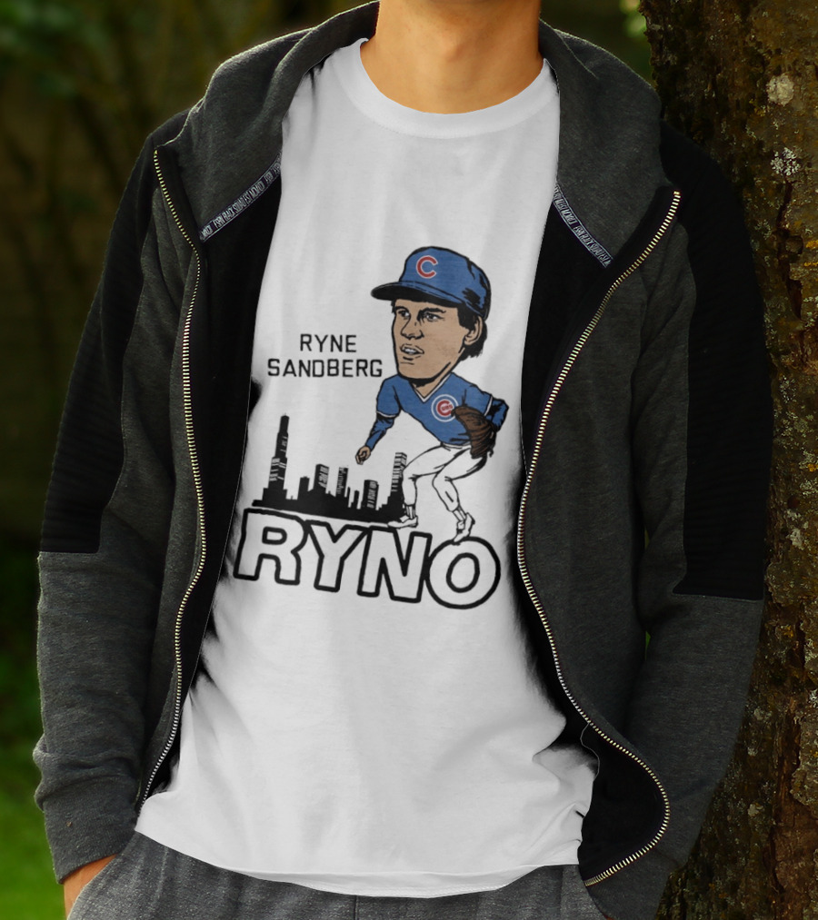 Ryne Sandberg Ryno Chicago Cubs Cartoon Skyline T-Shirt