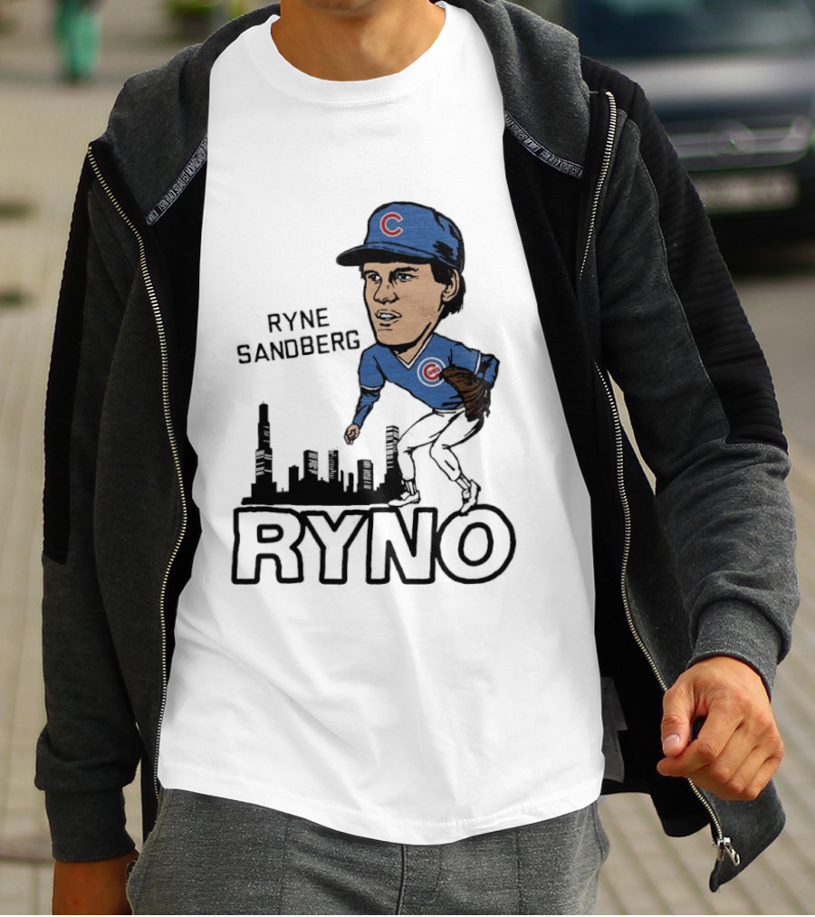Ryne Sandberg Ryno Chicago Cubs Cartoon Skyline T-Shirt