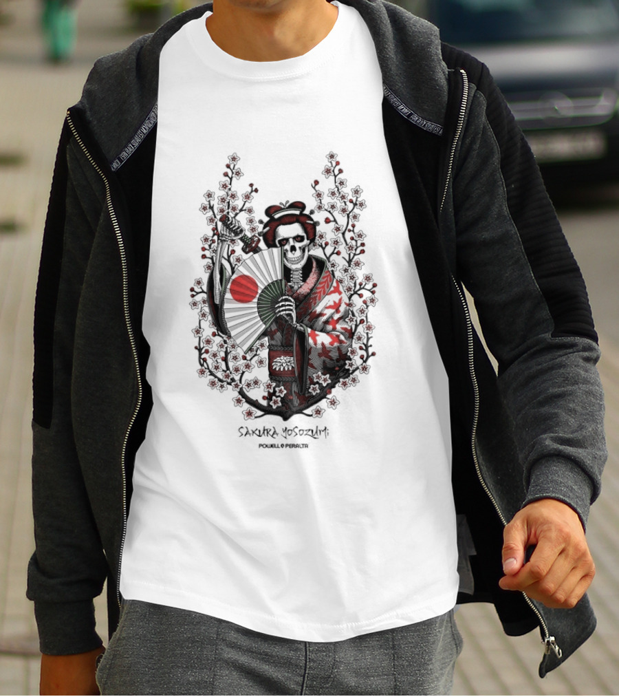Skeleton Powell Peralta Sakura Yosozumi Samurai With Roses And Fan T-Shirt