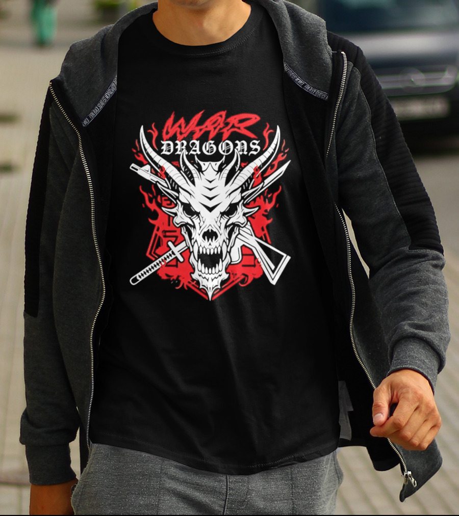 Shingo Takagi Drilla Maloney War Dragons White Skull Red Flames T-Shirt