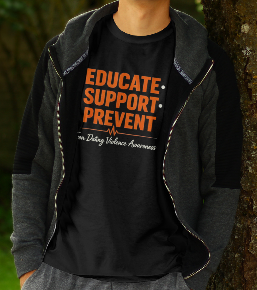 Educate Support Prevent Teen Dating Violence Awareness Heartbeat T-Shirt