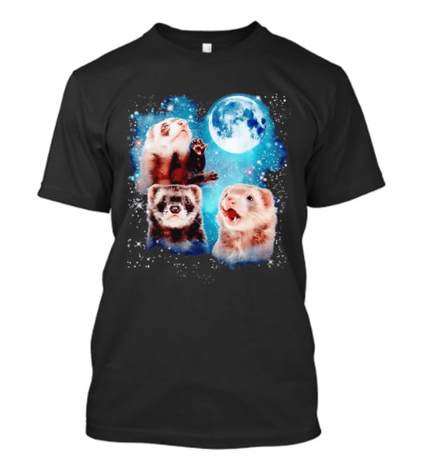 Ferret Trio With Full Moon And Starlit Sky T-Shirt