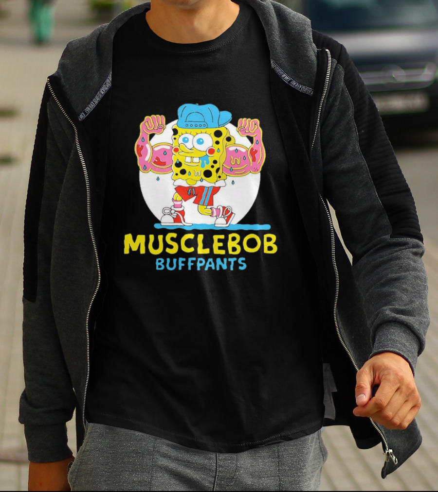 Musclebob Buffpants Flexing Cartoon Character Vibrant Athletic T-Shirt