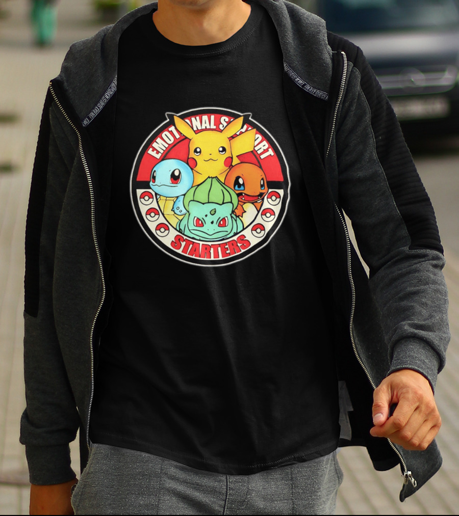 Emotional Support Starters Pikachu Squirtle Charmander Bulbasaur T-Shirt
