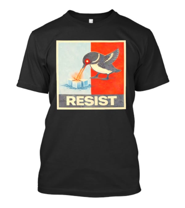 Resist Penguin Melting Ice Laser Eyes Red Blue Split T-Shirt
