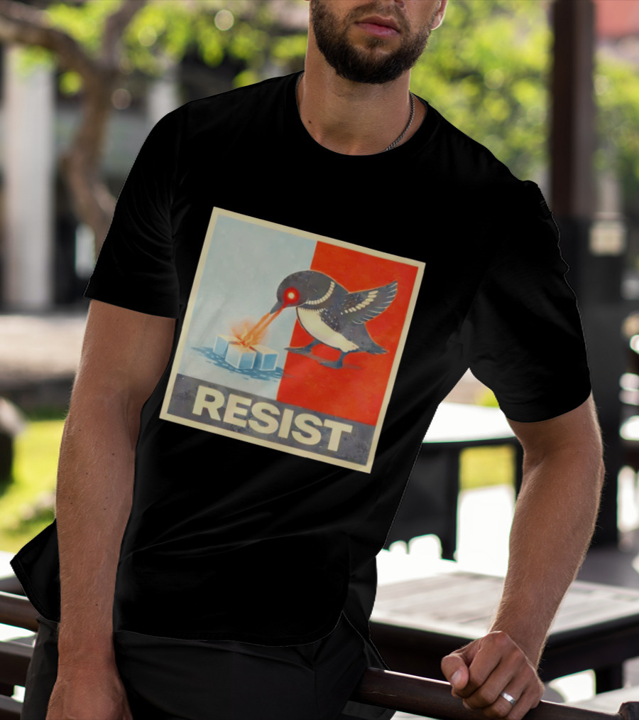 Resist Penguin Melting Ice Laser Eyes Red Blue Split T-Shirt