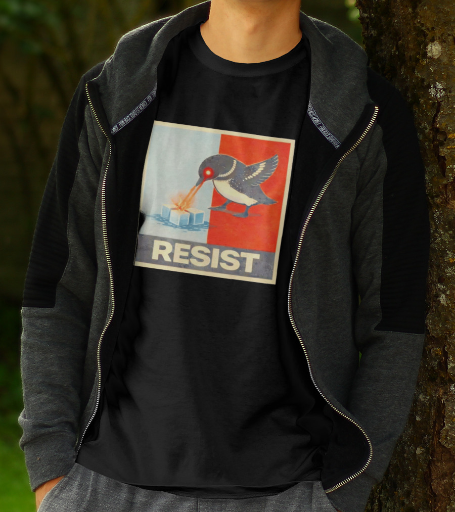Resist Penguin Melting Ice Laser Eyes Red Blue Split T-Shirt