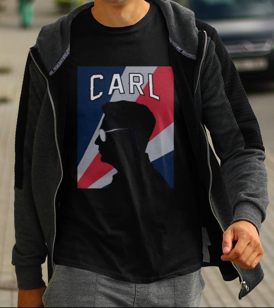 CARL Silhouette With Red And Blue Angled Stripes T-Shirt