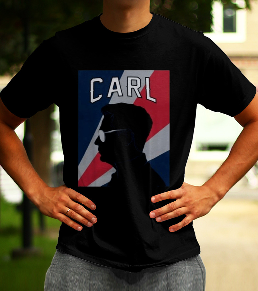 CARL Silhouette With Red And Blue Angled Stripes T-Shirt