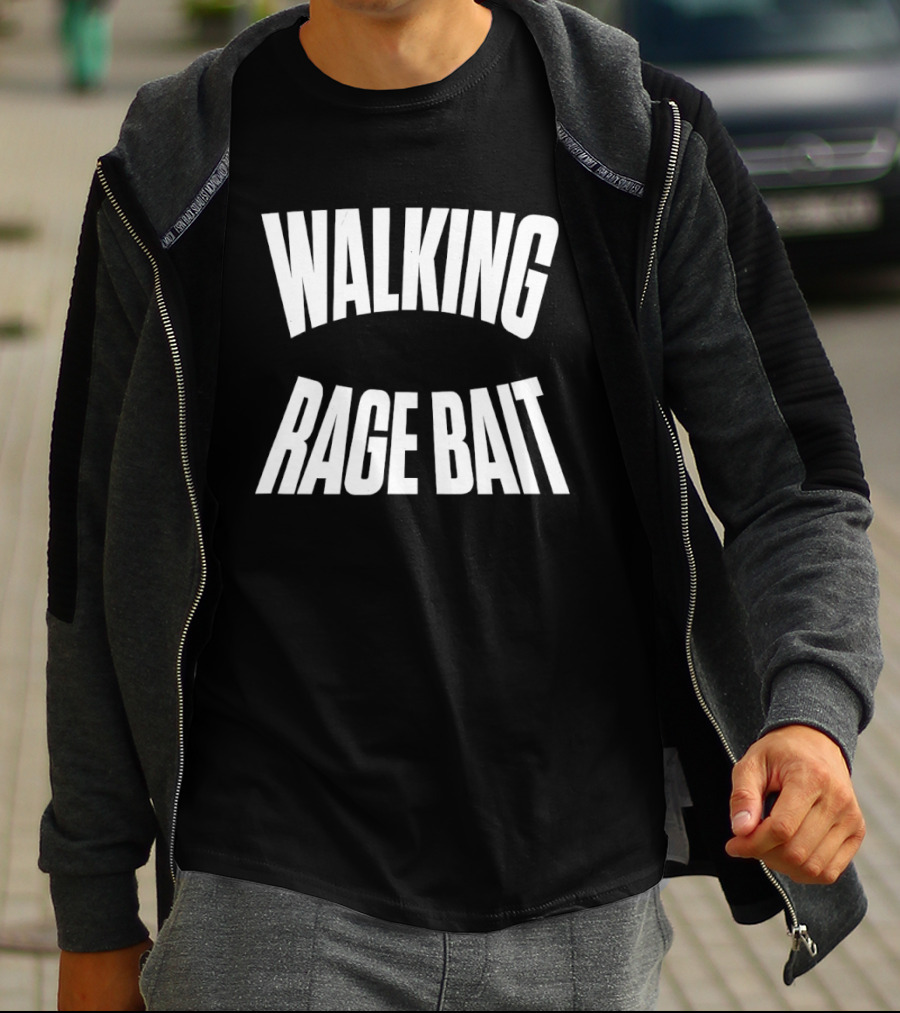Walking Rage Bait Typography Bold White T-Shirt