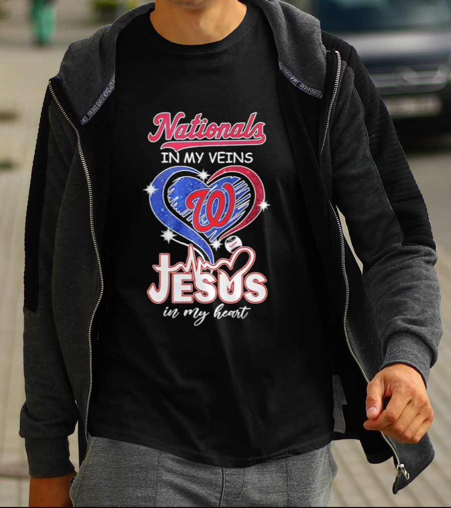 Nationals In My Veins W Heart Jesus In My Heart T-Shirt