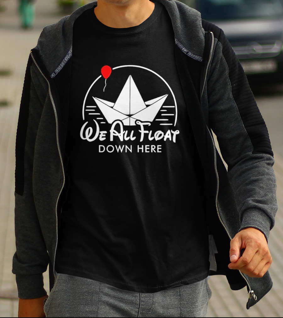 We All Float Down Here Red Balloon Paper Boat T-Shirt