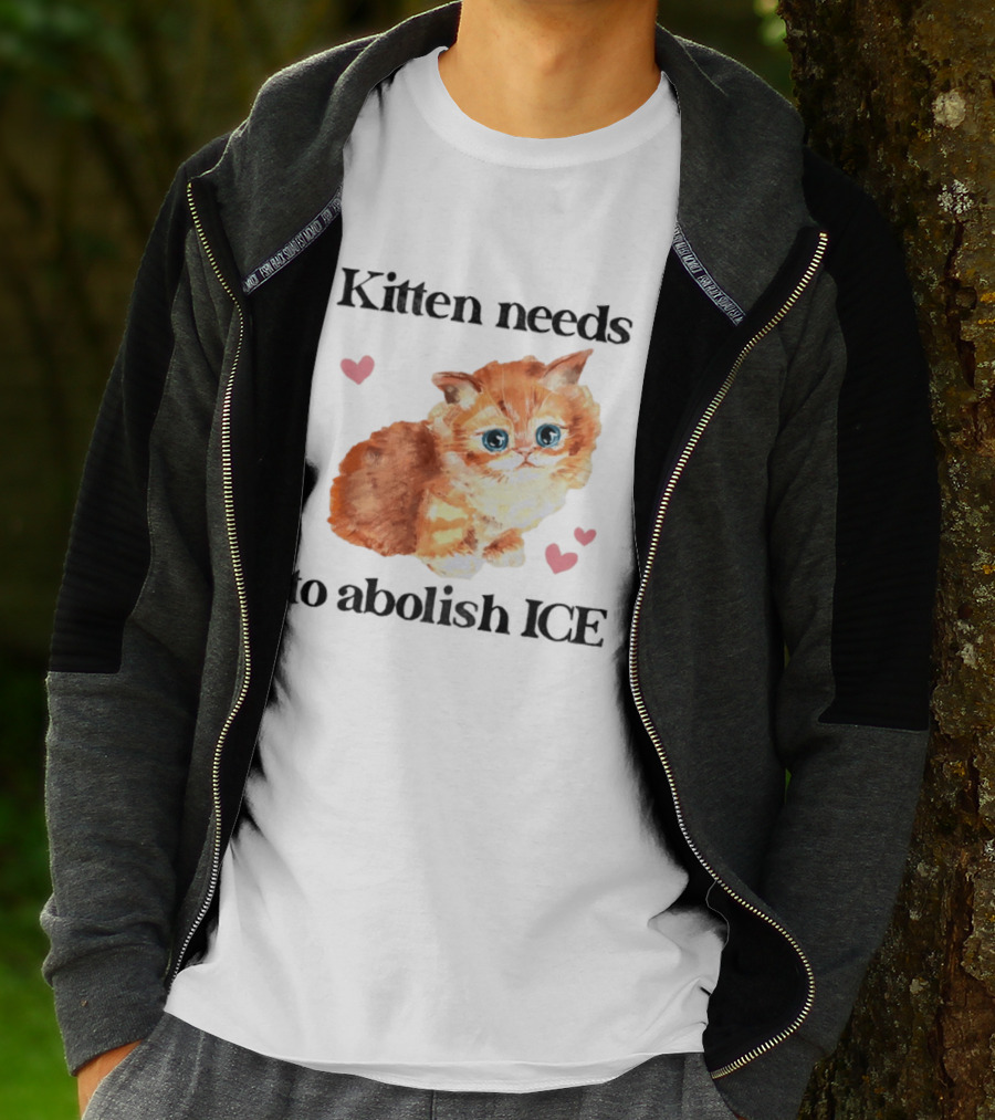 Kitten Needs To Abolish ICE Cute Cat With Hearts T-Shirt