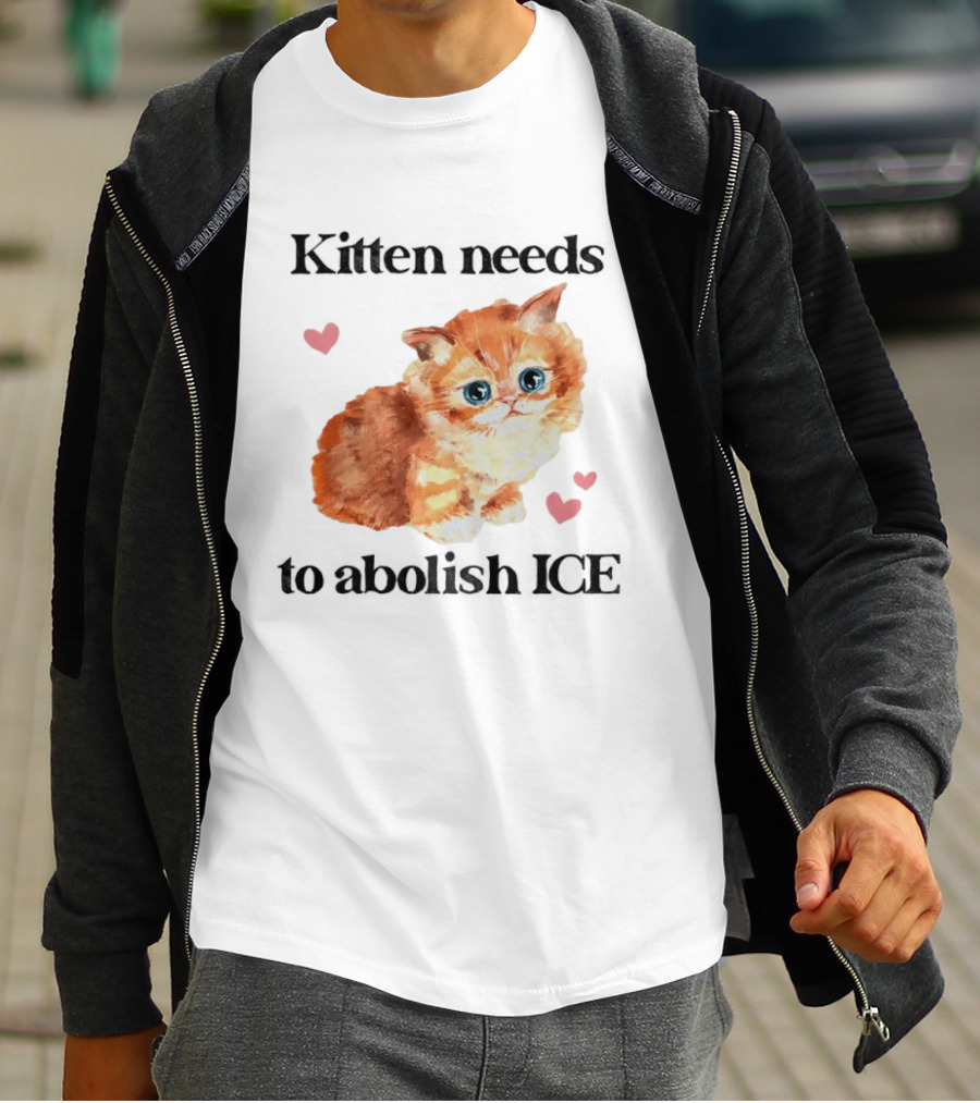 Kitten Needs To Abolish ICE Cute Cat With Hearts T-Shirt