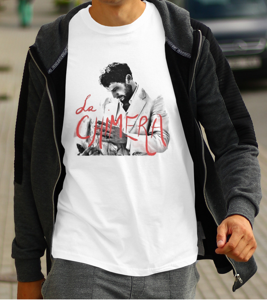 La Chimera Film Red Neon Style Text Over Mysterious Figure T-Shirt