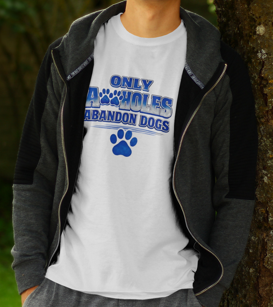 Only Assholes Abandon Dogs Paw Print Blue Paws T-Shirt