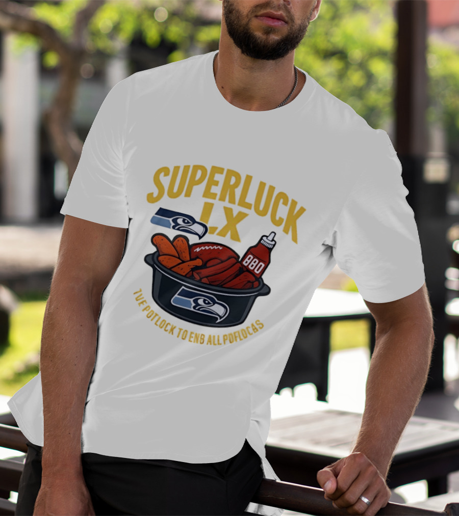 SuperLuck LX Seattle Seahawks Potluck BBQ Football T-Shirt