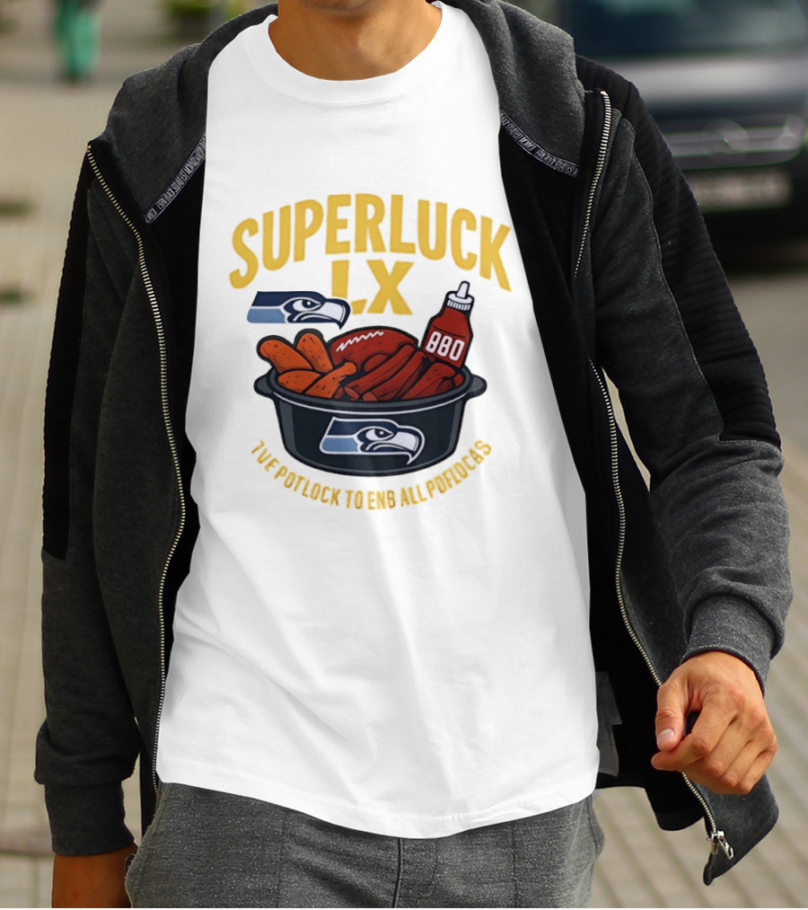 SuperLuck LX Seattle Seahawks Potluck BBQ Football T-Shirt