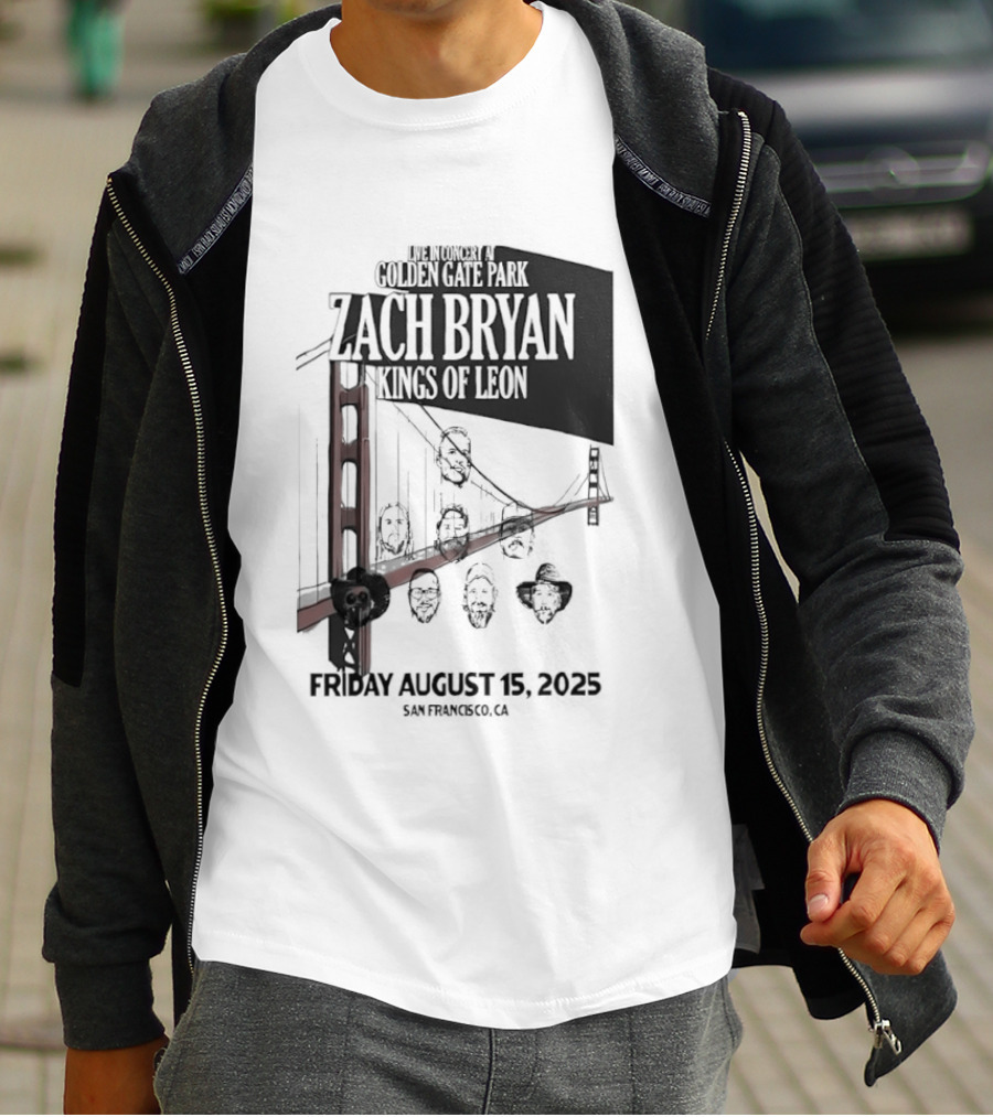 Zach Bryan Kings Of Leon Golden Gate Park San Francisco August 15 2025 Tour T-Shirt