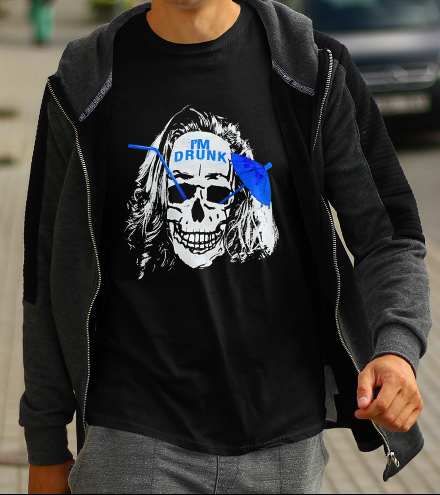 Skull I'm Drunk Brannigan Blue Straw Umbrella T-Shirt