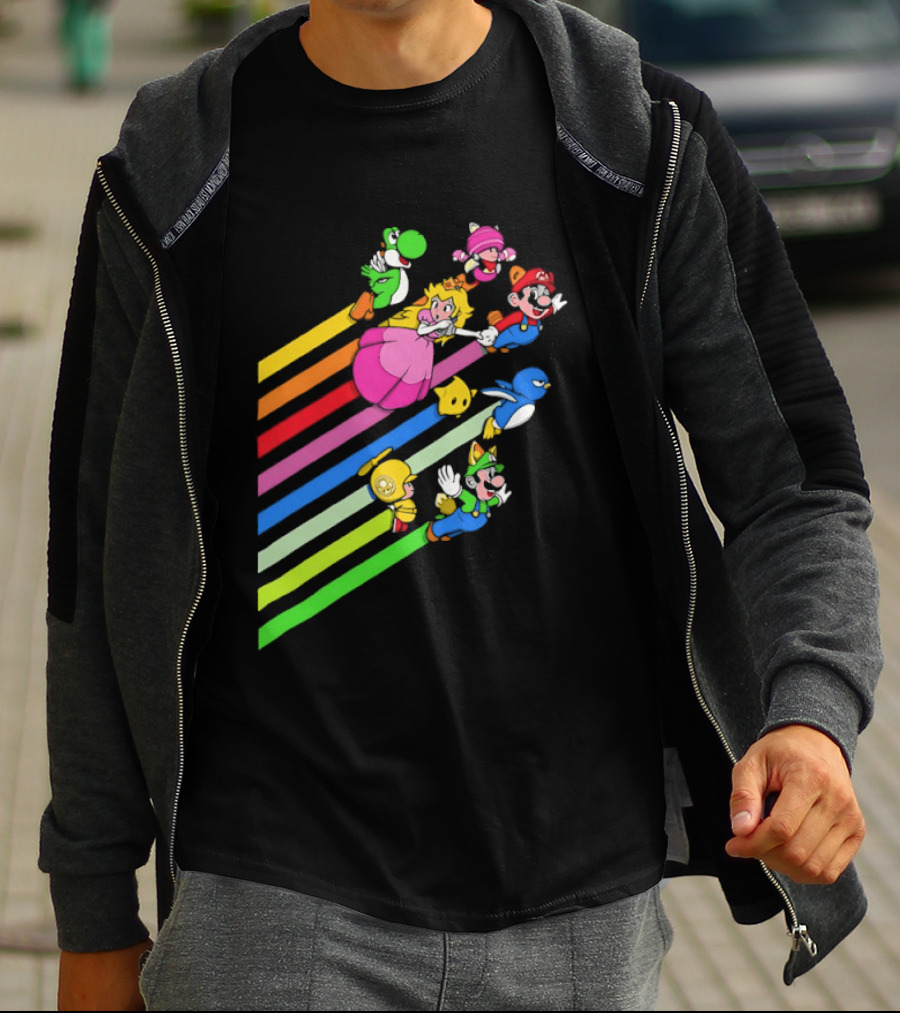 Super Mario Yoshi Princess Peach Rainbow Flight Adventure T-Shirt