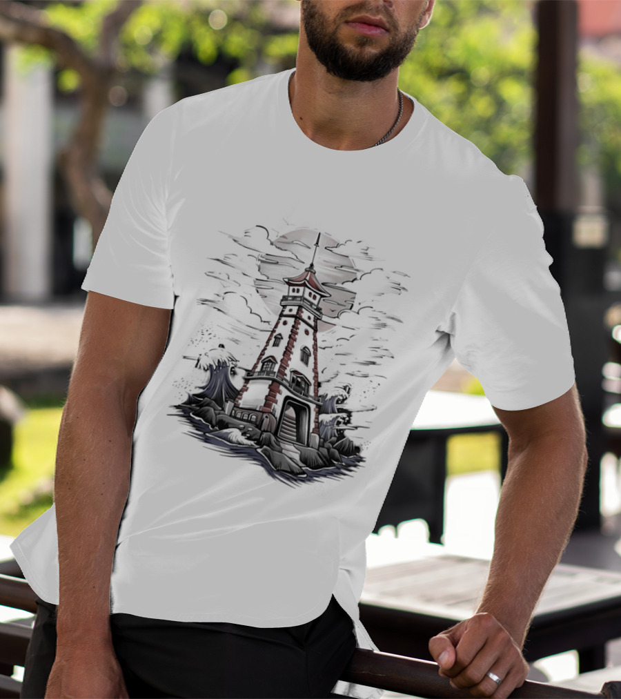 Lighthouse Under Full Moon With Dark Clouds T-Shirt