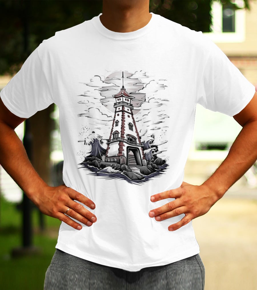 Lighthouse Under Full Moon With Dark Clouds T-Shirt