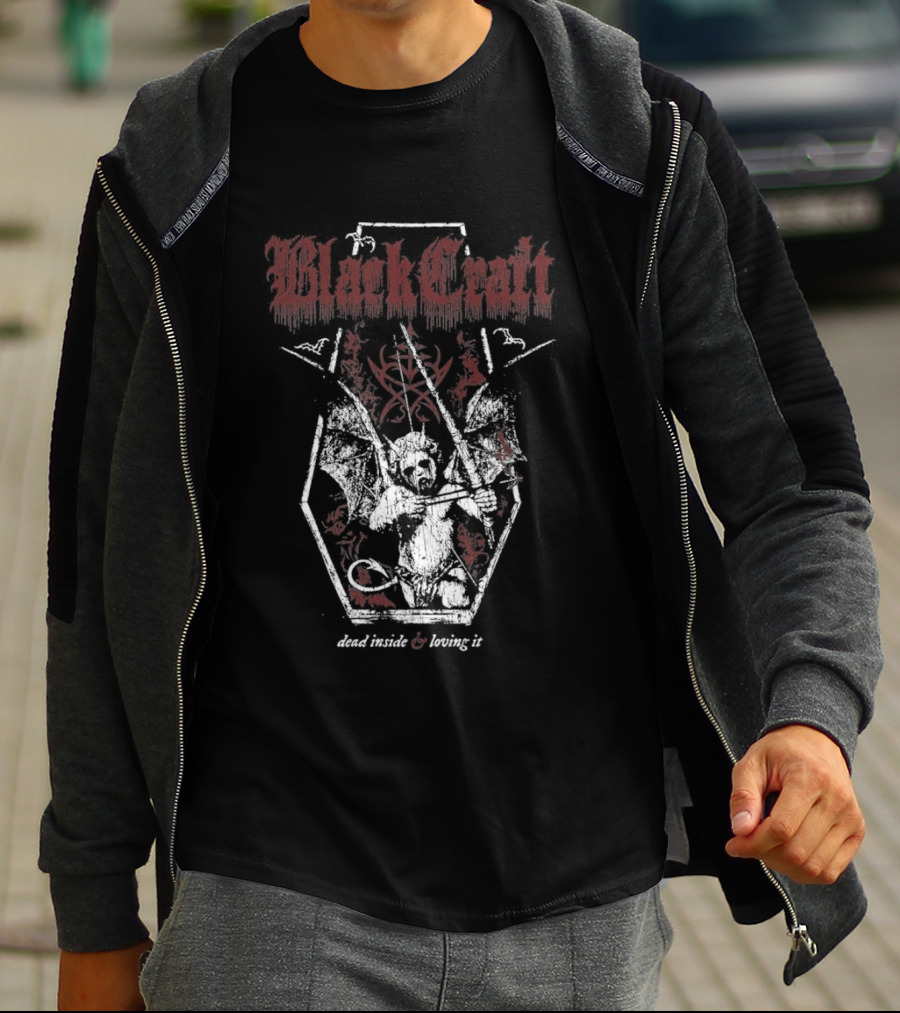 BlackCraft Dead Inside And Loving It Skeleton Coffin Occult Aesthetic T-Shirt