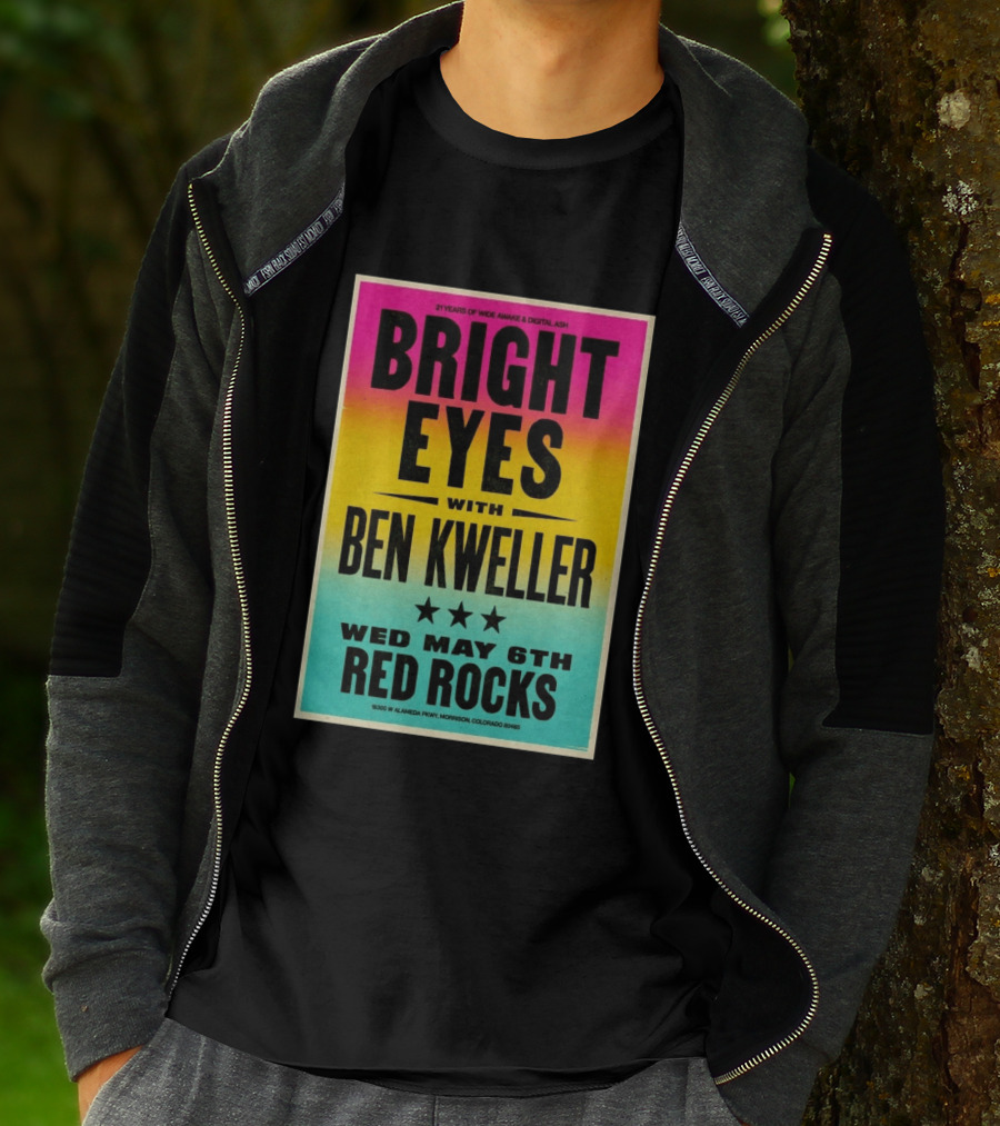 Bright Eyes Ben Kweller Red Rocks May 6 Morrison CO 21 Years Of Wide Awake Digital Ash T-Shirt