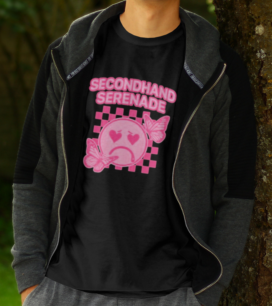 Secondhand Serenade Sad Emo Pink Heartbroken Face With Butterflies T-Shirt