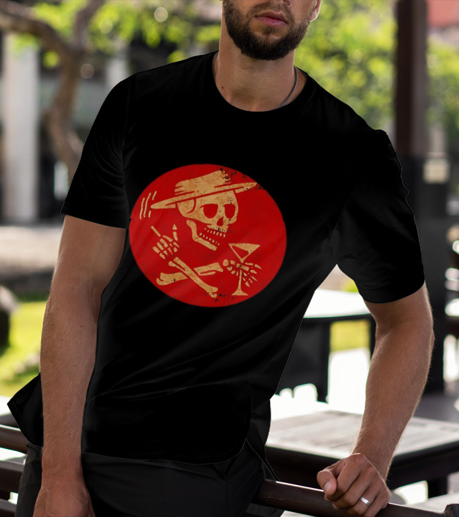 Social Distortion Skeleton Icon With Martini And Fedora In Red Circle T-Shirt