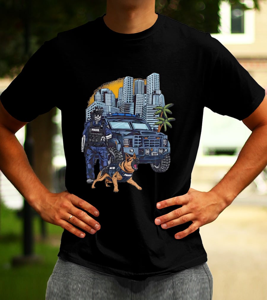 SWAT City Police K9 Unit Urban Patrol Scene T-Shirt