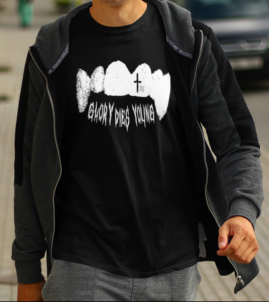 YDG Fang Glory Dies Young Teeth Graphic Cross T-Shirt