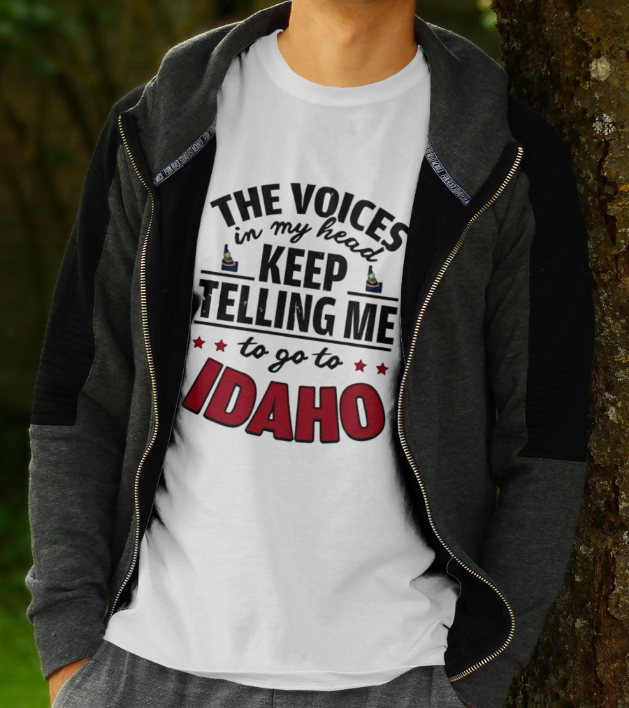 The Voices In My Head Keep Telling Me To Go To Idaho Flask And Stars T-Shirt