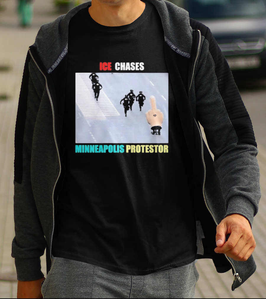 ICE Chases Minneapolis Protestor Middle Finger Gesture T-Shirt