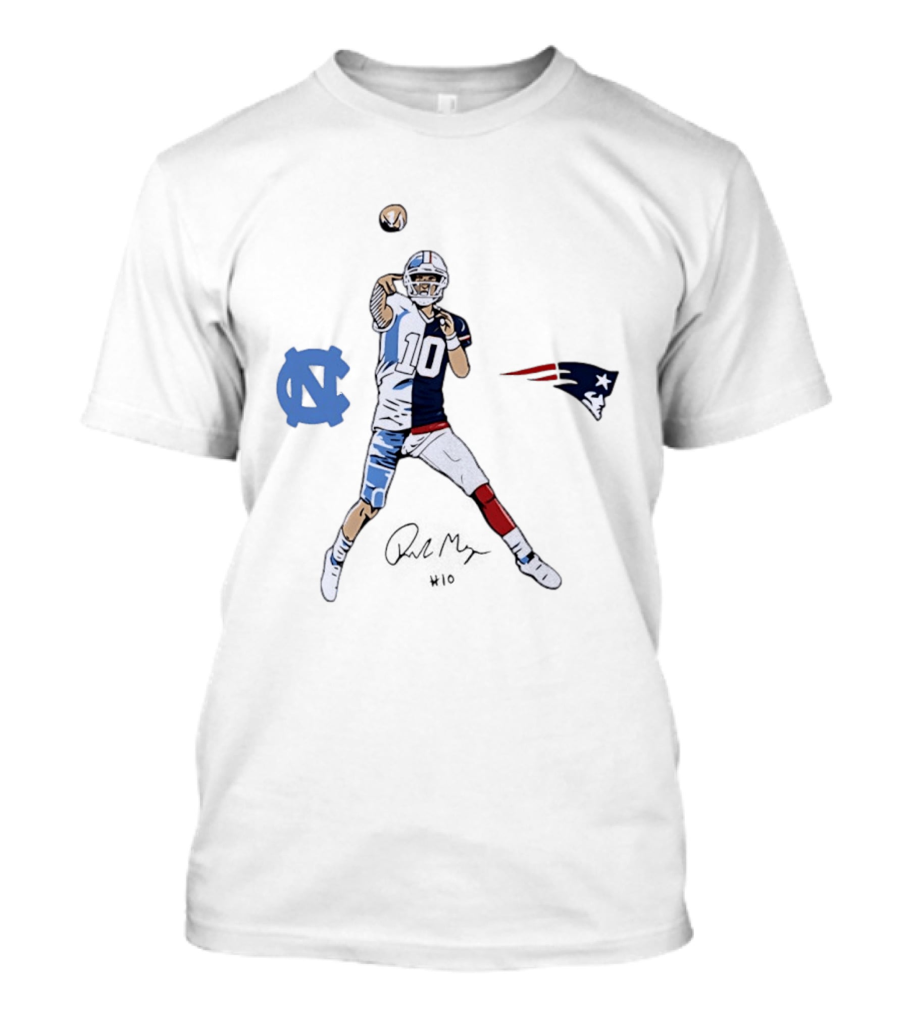 North Carolina Tar Heels New England Patriots Drake Maye Quarterback Split Jersey T-Shirt