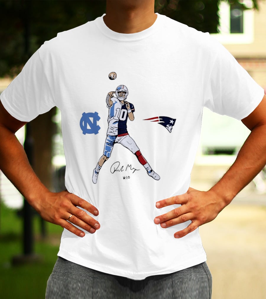 North Carolina Tar Heels New England Patriots Drake Maye Quarterback Split Jersey T-Shirt