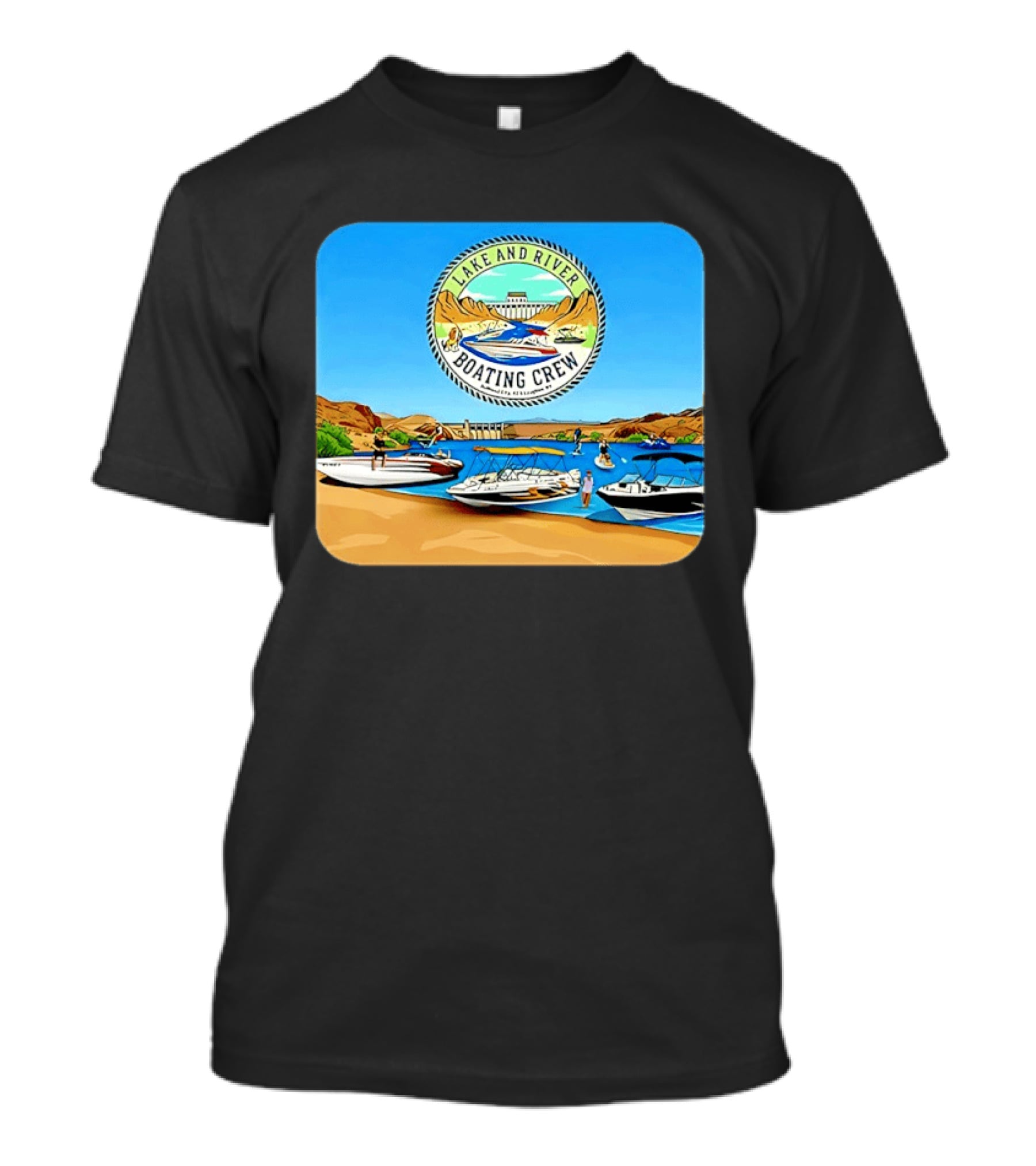 Lake And River Boating Crew With Boats Jet Ski E Foil Adventure Scene T-Shirt