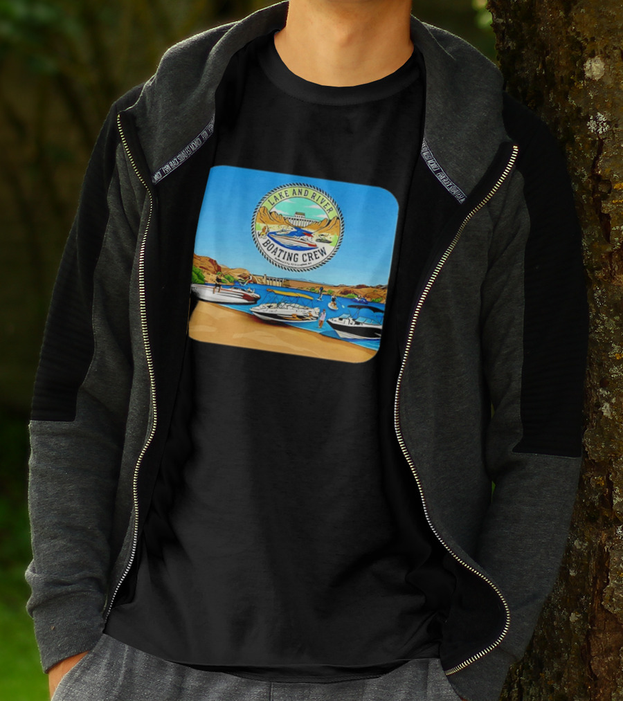Lake And River Boating Crew With Boats Jet Ski E Foil Adventure Scene T-Shirt