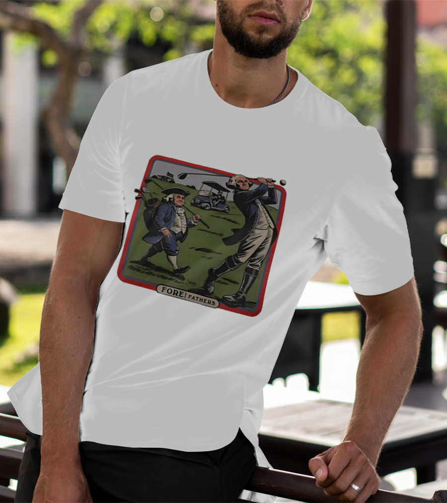 George Washington Benjamin Franklin Golf Cart Fore Fathers T-Shirt