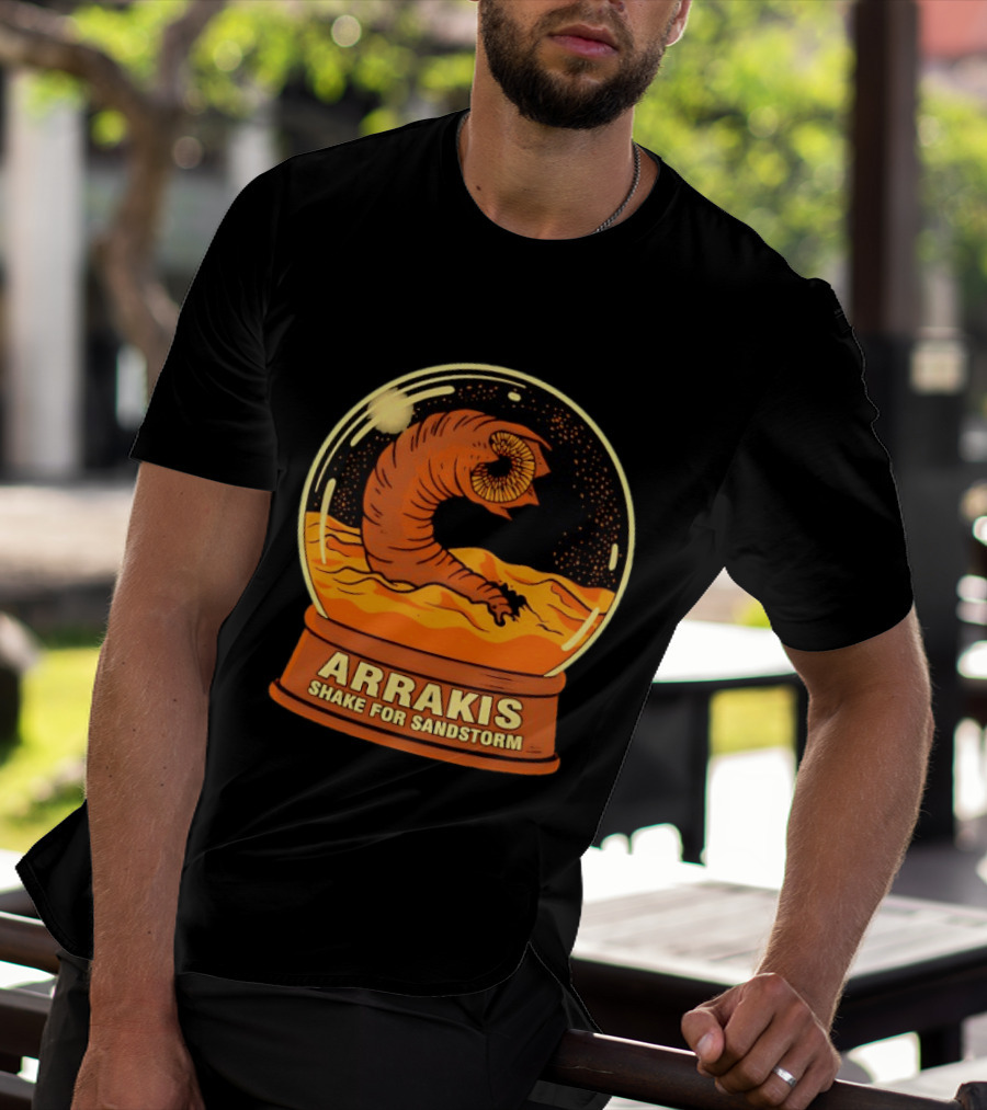 Arrakis Shake For Sandstorm Snow Globe Iconic Sandworm And Desert Scene T-Shirt