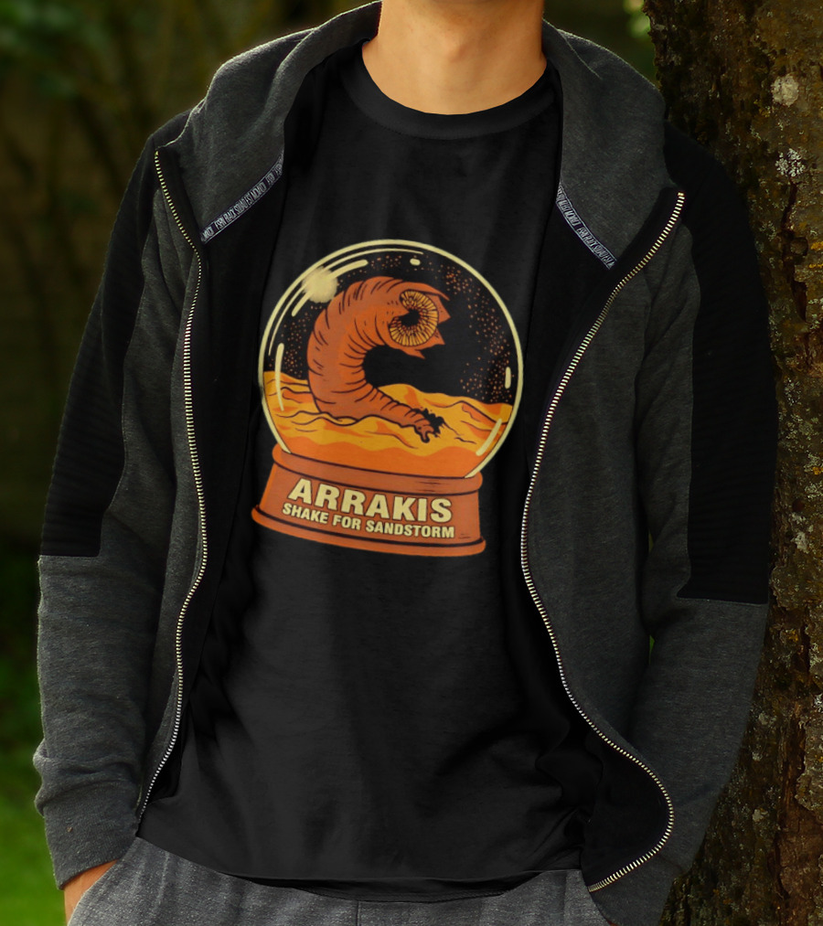 Arrakis Shake For Sandstorm Snow Globe Iconic Sandworm And Desert Scene T-Shirt