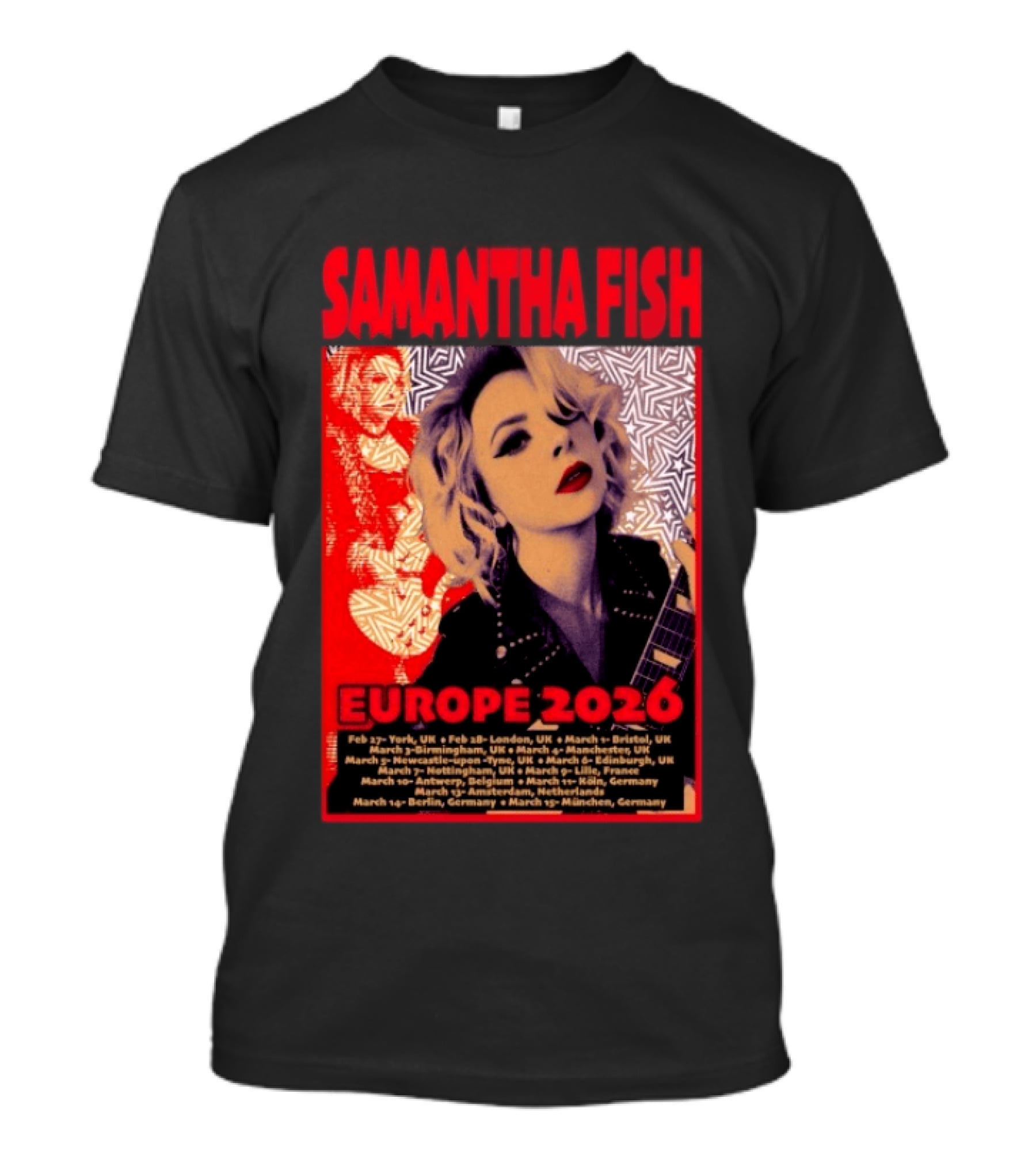 Samantha Fish Europe 2026 Tour Dates York London Bristol Brighton Newcastle Edinburgh Nottingham Lille Antwerp Amsterdam Cologne Berlin Munich T-Shirt