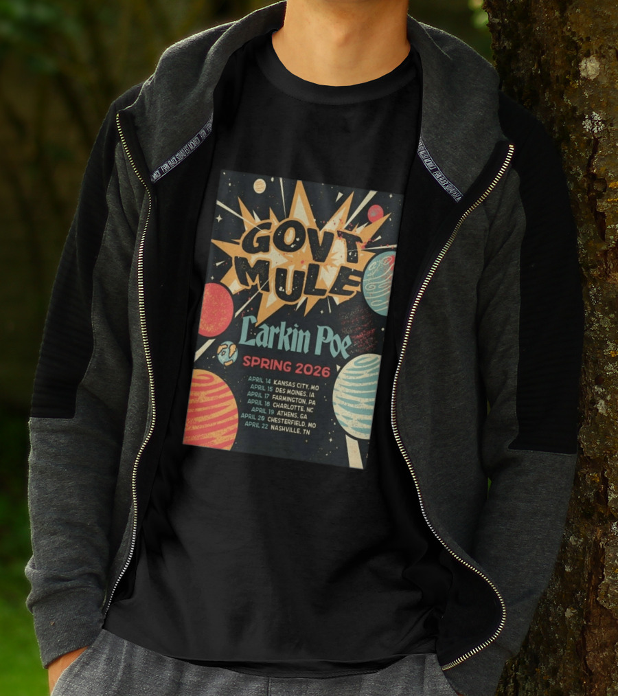 Gov't Mule Larkin Poe Spring 2026 Tour Dates Kansas City Des Moines Farmington Charlotte Athens Chesterfield Nashville T-Shirt