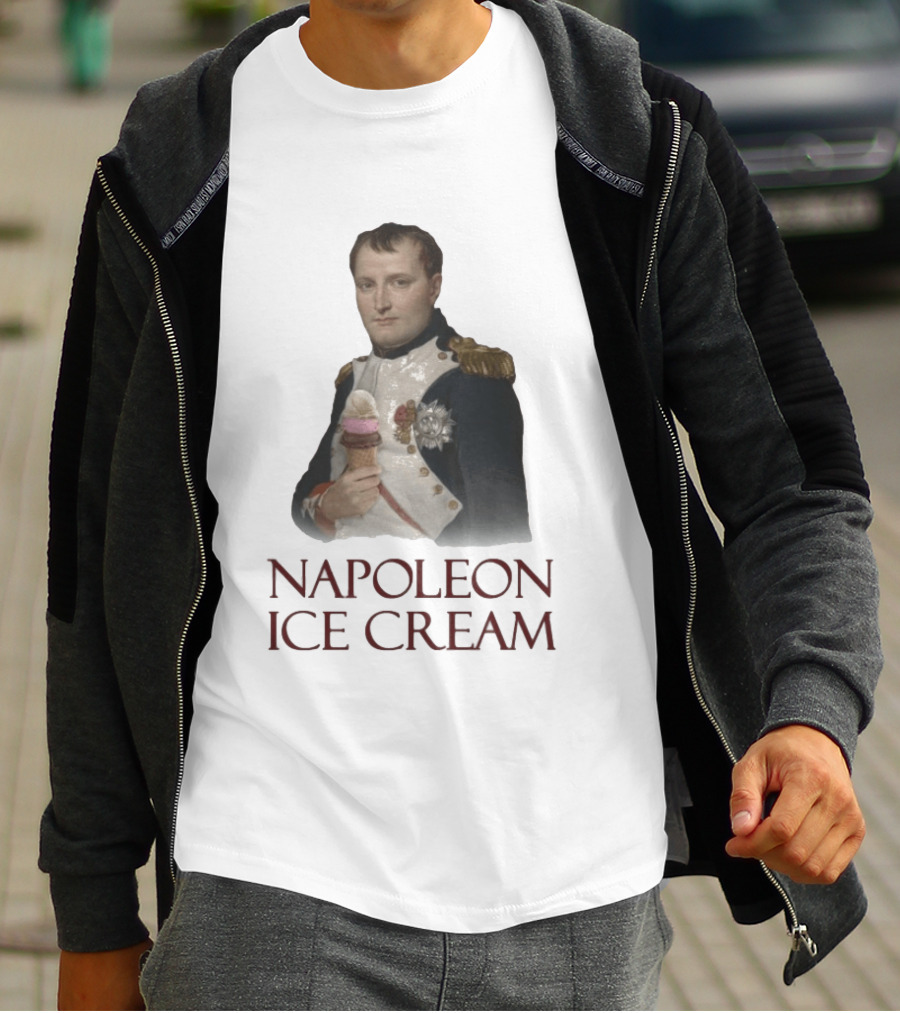 Napoleon Holding Neapolitan Ice Cream Cone Historical Mashup T-Shirt