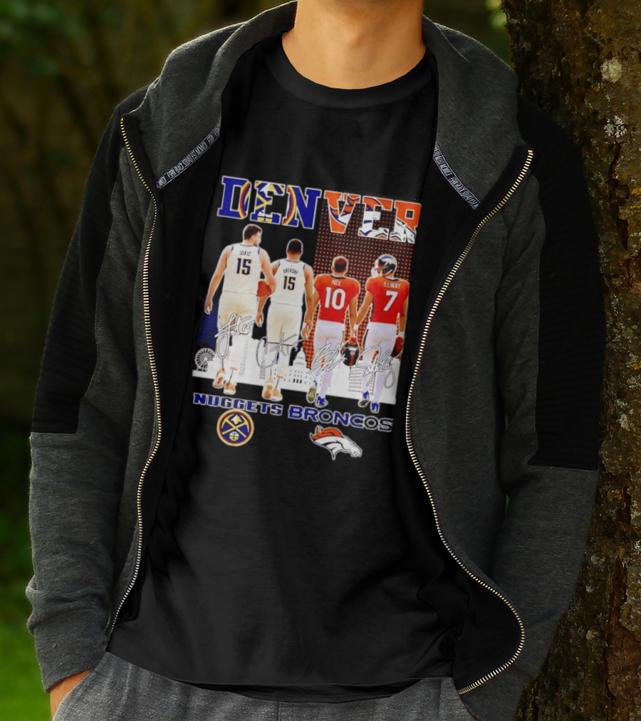 Denver Nuggets Broncos Jokic Anthony Nix Elway City Skyline Basketball Football T-Shirt