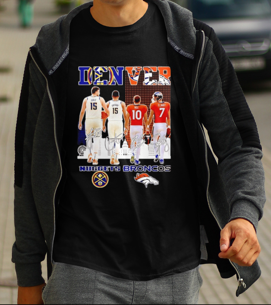 Denver Nuggets Broncos Jokic Anthony Nix Elway City Skyline Basketball Football T-Shirt