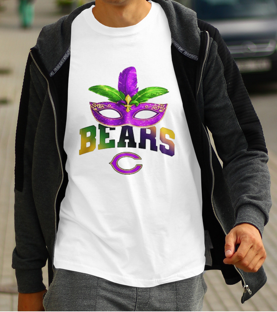 Chicago Bears Mardi Gras Mask Fleur De Lis Celebration T-Shirt