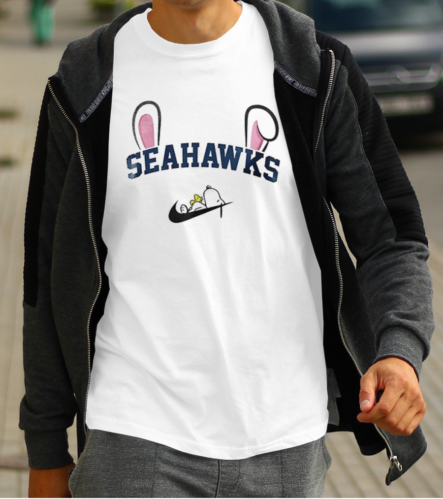 Seattle Seahawks Snoopy Easter Bunny Ears Nike Swoosh Woodstock T-Shirt