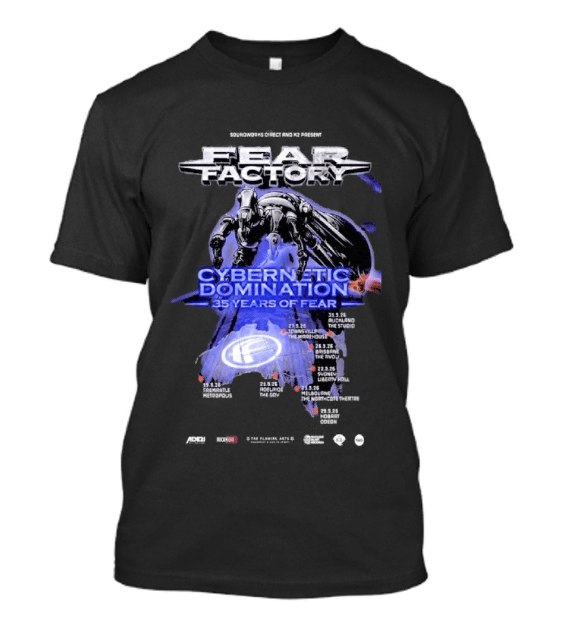 Fear Factory Cybernetic Domination 35 Years Of Fear Tour Dates Australia New Zealand T-Shirt